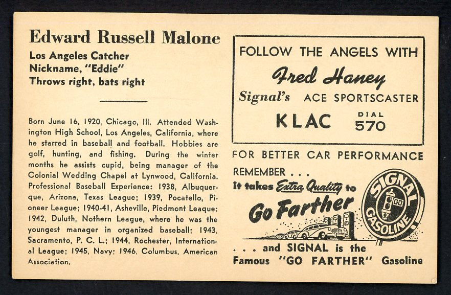 1947 Signal Oil Eddie Malone Los Angeles EX 537112