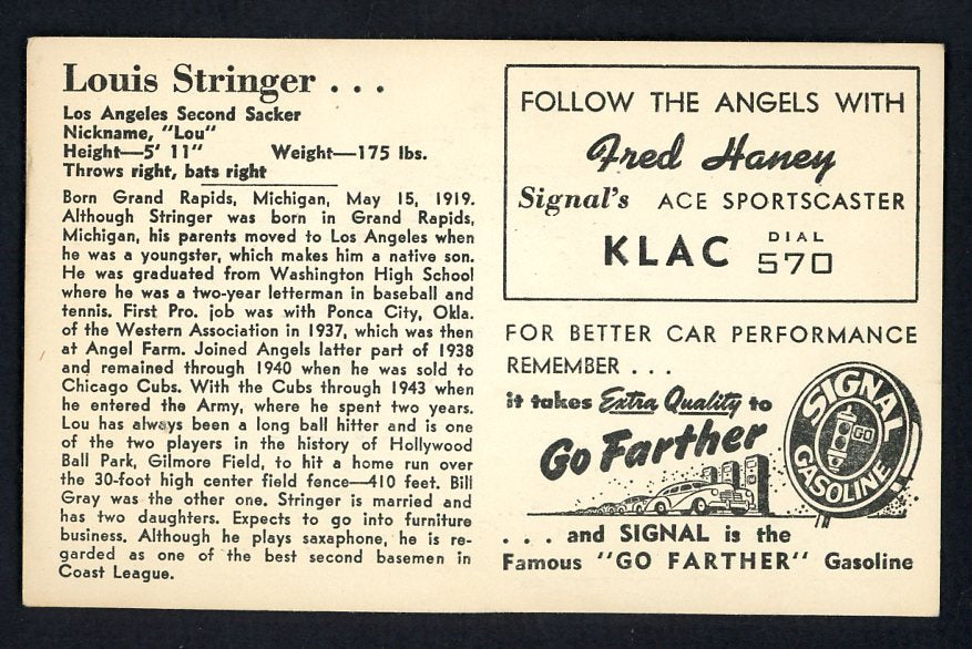 1947 Signal Oil Lou Stringer Los Angeles VG-EX 537133