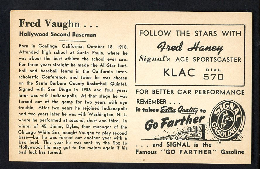 1947 Signal Oil Fred Vaughn Hollywood EX 537135