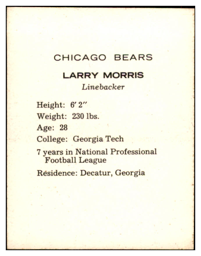 1962 Kahns Football Larry Morris Bears NR-MT 537207
