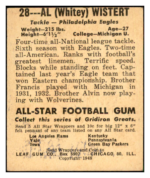 1948 Leaf Football #028 Al Wistert Eagles EX 537318
