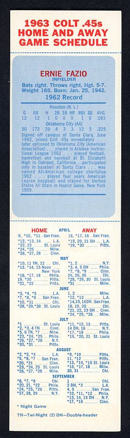 1963 Pepsi Cola Ernie Fazio Colt .45s EX-MT w Tab 537810