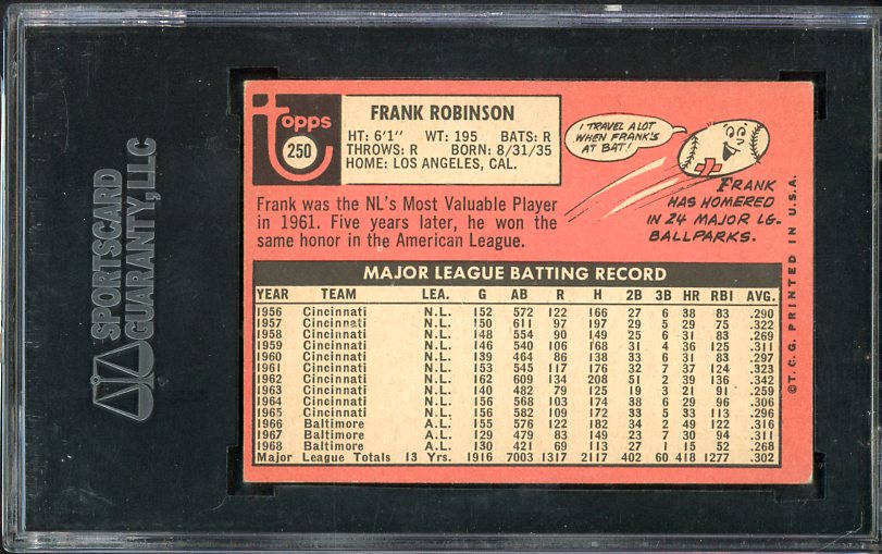 1969 Topps Baseball #250 Frank Robinson Orioles SGC 4 VG-EX 538426