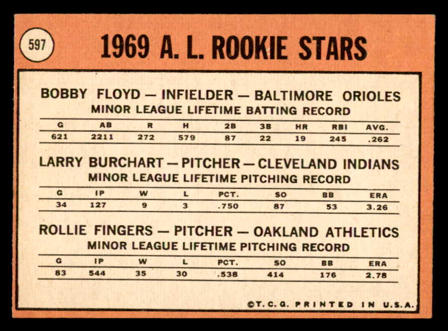 1969 Topps Baseball #597 Rollie Fingers A's EX+/EX-MT 538977