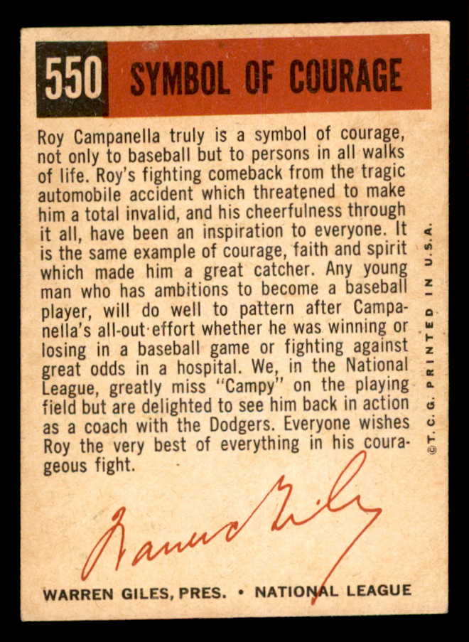 1959 Topps Baseball #550 Roy Campanella Dodgers EX 539353