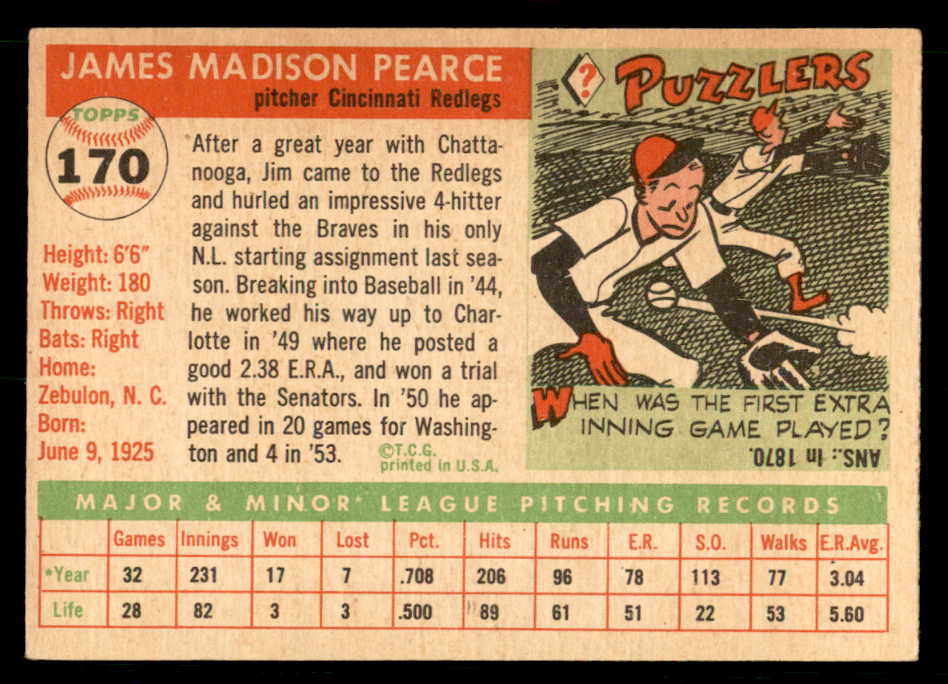 1955 Topps Baseball #170 Jim Pearce Reds EX-MT 539535