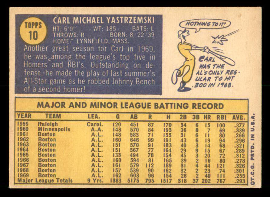 1970 Topps Baseball #010 Carl Yastrzemski Red Sox EX-MT 539928