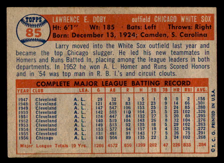 1957 Topps Baseball #085 Larry Doby White Sox EX-MT 540073