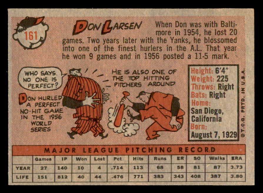 1958 Topps Baseball #161 Don Larsen Yankees NR-MT 540142