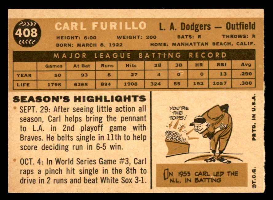 1960 Topps Baseball #408 Carl Furillo Dodgers EX-MT 540263