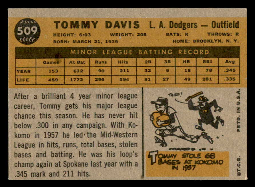 1960 Topps Baseball #509 Tommy Davis Dodgers EX-MT 540270