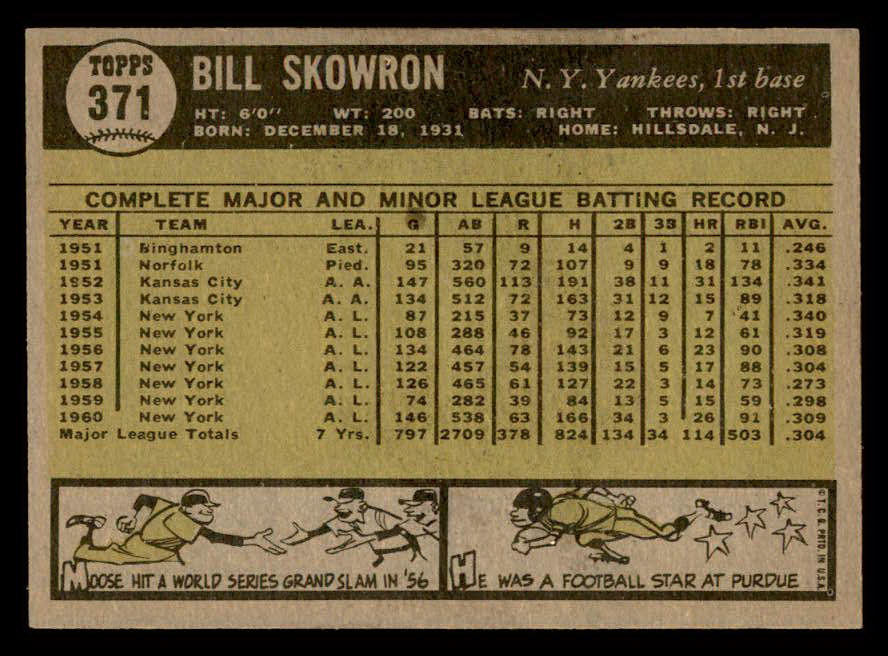 1961 Topps Baseball #371 Bill Skowron Yankees EX-MT 540342
