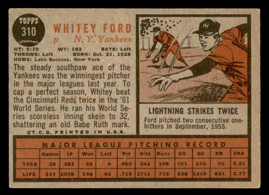 1962 Topps Baseball #310 Whitey Ford Yankees VG-EX 540475