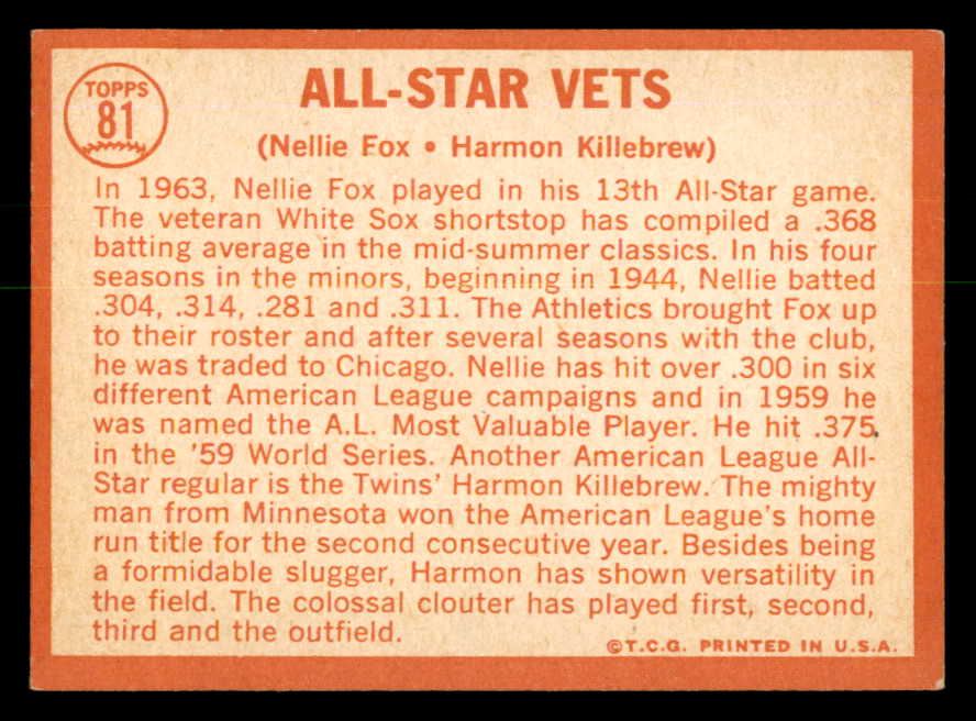 1964 Topps Baseball #081 Harmon Killebrew Nellie Fox EX 540713