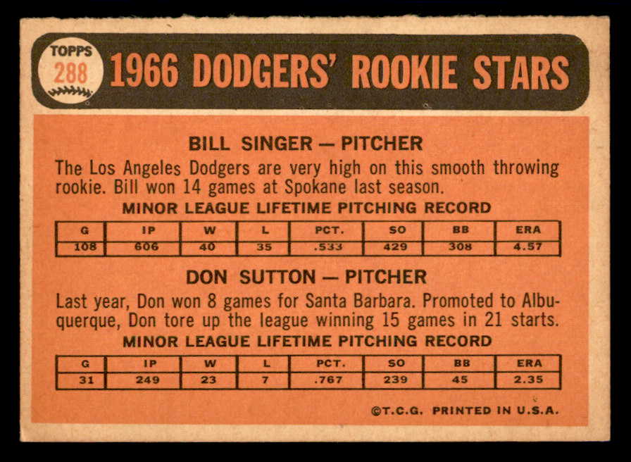 1966 Topps Baseball #288 Don Sutton Dodgers EX+/EX-MT 540856