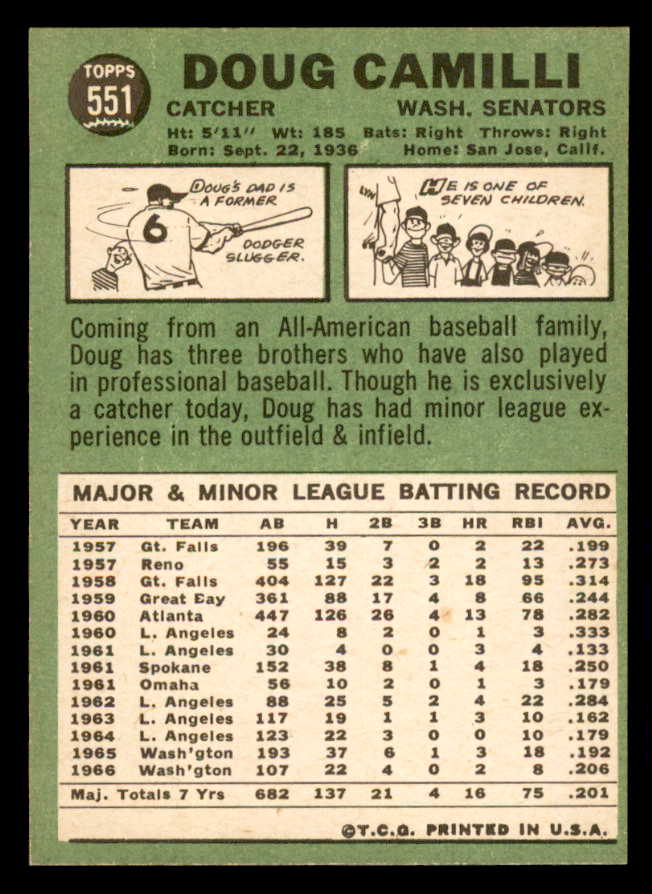 1967 Topps Baseball #551 Doug Camilli Senators EX-MT 540939