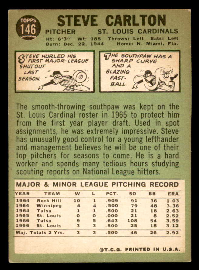 1967 Topps Baseball #146 Steve Carlton Cardinals EX+/EX-MT 540976