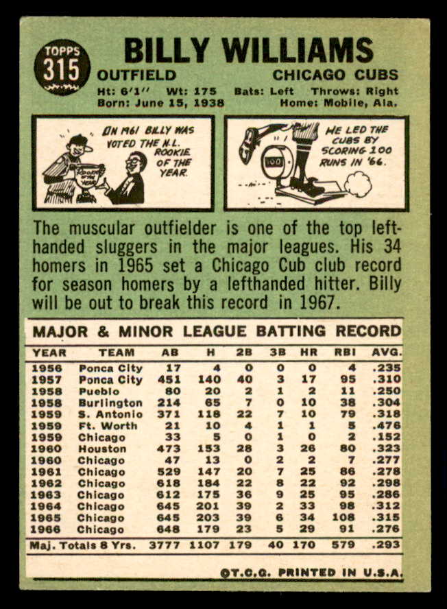 1967 Topps Baseball #315 Billy Williams Cubs EX+/EX-MT 541000