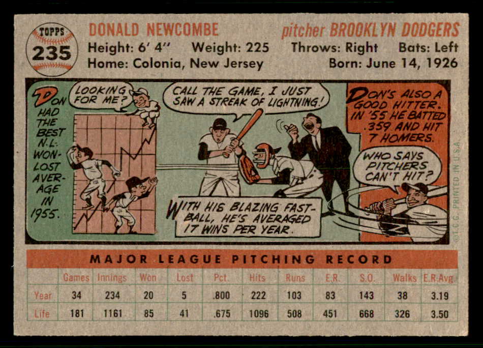 1956 Topps Baseball #235 Don Newcombe Dodgers NR-MT 541249