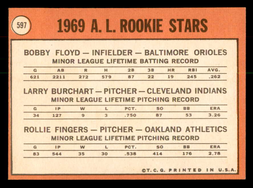 1969 Topps Baseball #597 Rollie Fingers A's NR-MT 541373