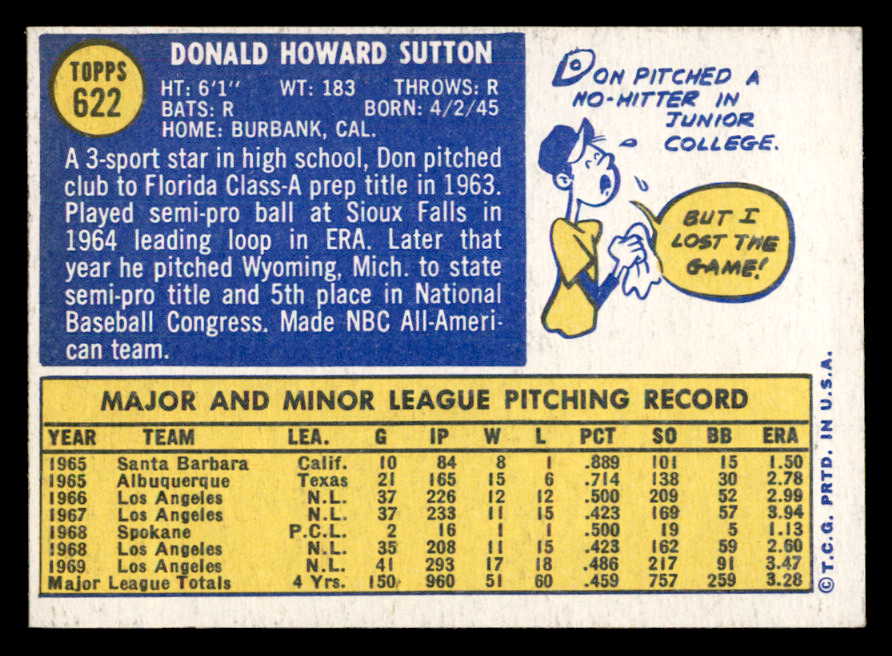 1970 Topps Baseball #622 Don Sutton Dodgers EX+/EX-MT 541423