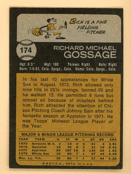 1973 Topps Baseball #174 Goose Gossage White Sox EX-MT 541530