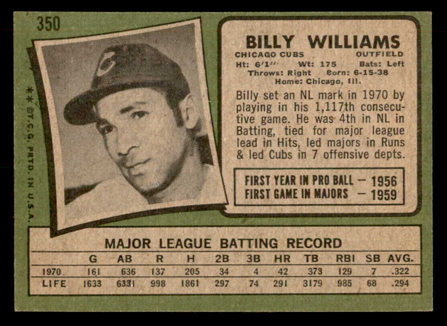 1971 Topps Baseball #350 Billy Williams Cubs EX-MT 541657