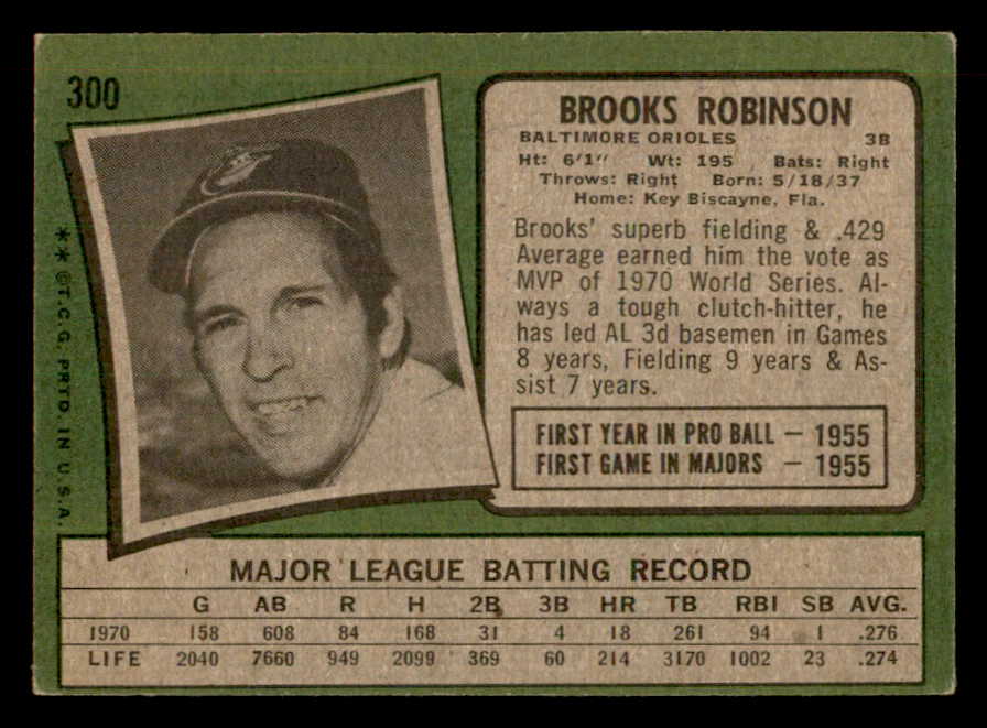 1971 Topps Baseball #300 Brooks Robinson Orioles EX 541659