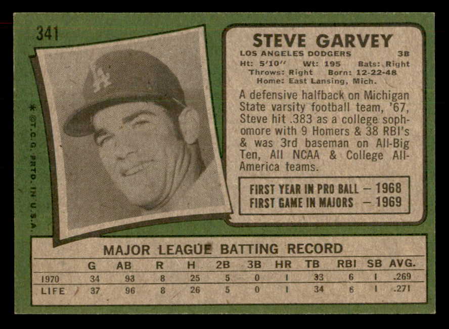 1971 Topps Baseball #341 Steve Garvey Dodgers EX-MT 541683
