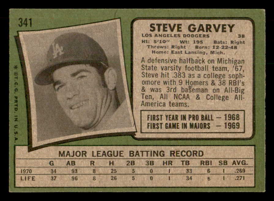 1971 Topps Baseball #341 Steve Garvey Dodgers EX 541697