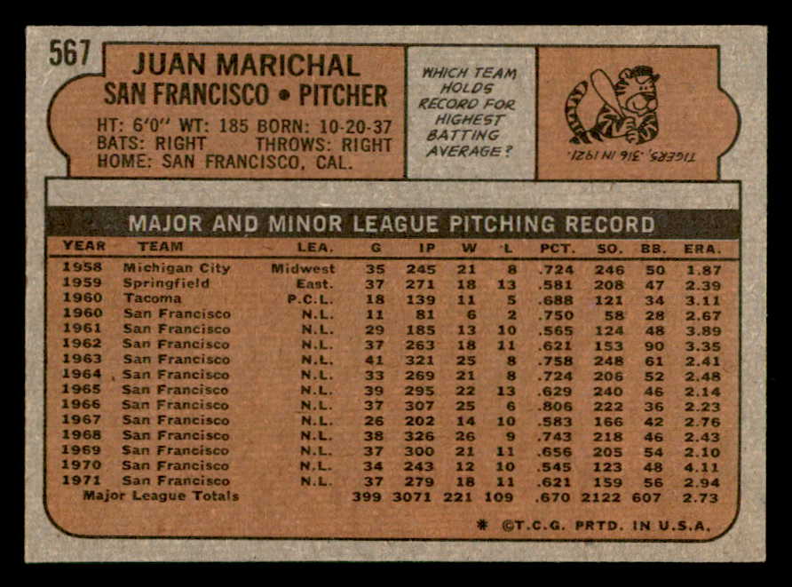 1972 Topps Baseball #567 Juan Marichal Giants EX-MT 541730