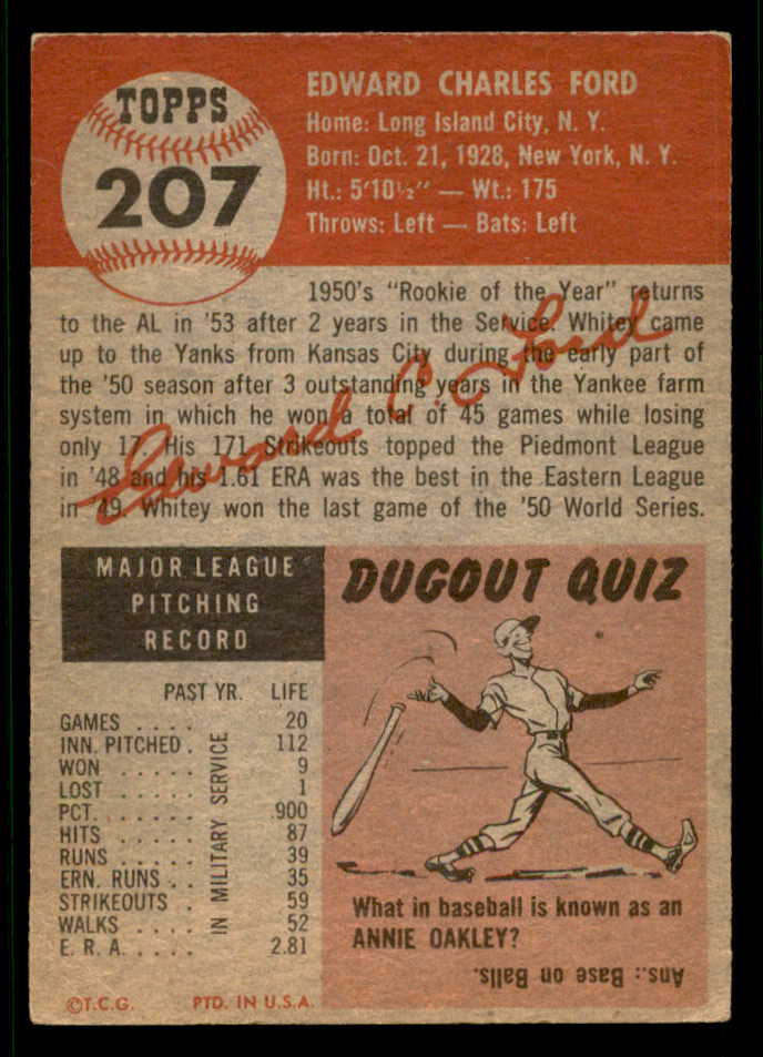 1953 Topps Baseball #207 Whitey Ford Yankees VG-EX 541803
