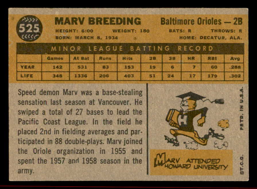 1960 Topps Baseball #525 Marv Breeding Orioles VG-EX 542739