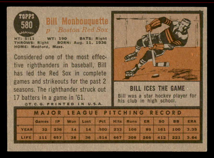 1962 Topps Baseball #580 Bill Monbouquette Red Sox EX-MT 542832