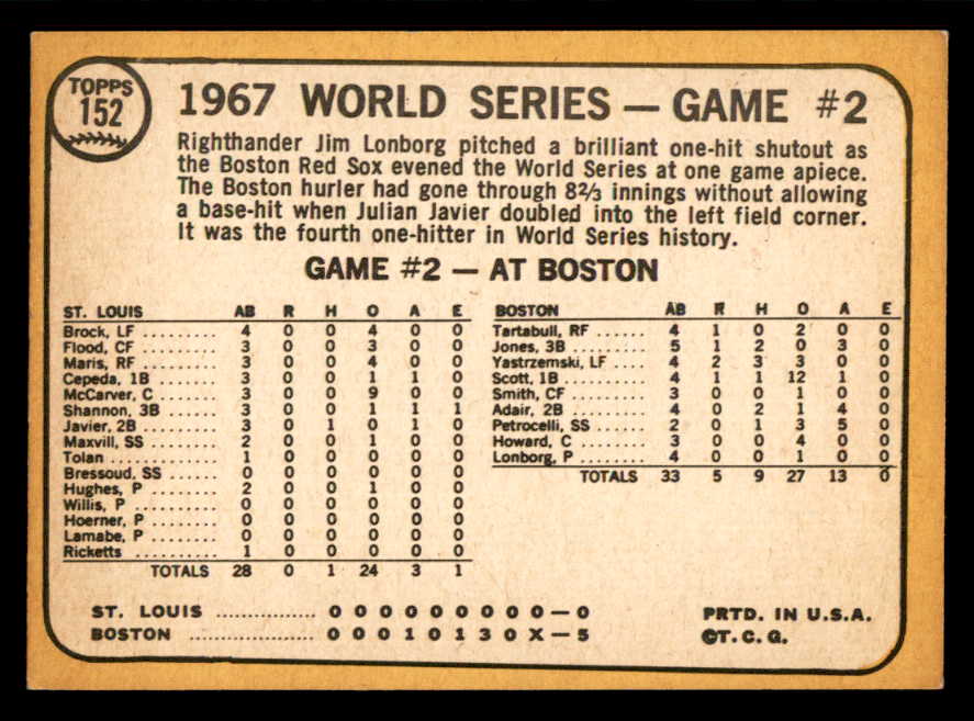 1968 Topps Baseball #152 World Series Game 2 Yastrzemski EX 543270