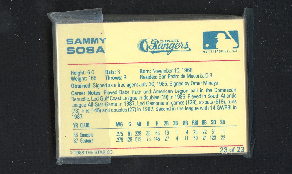 1988 Star Charlotte Rangers Complete Set Sammy Sosa 543903