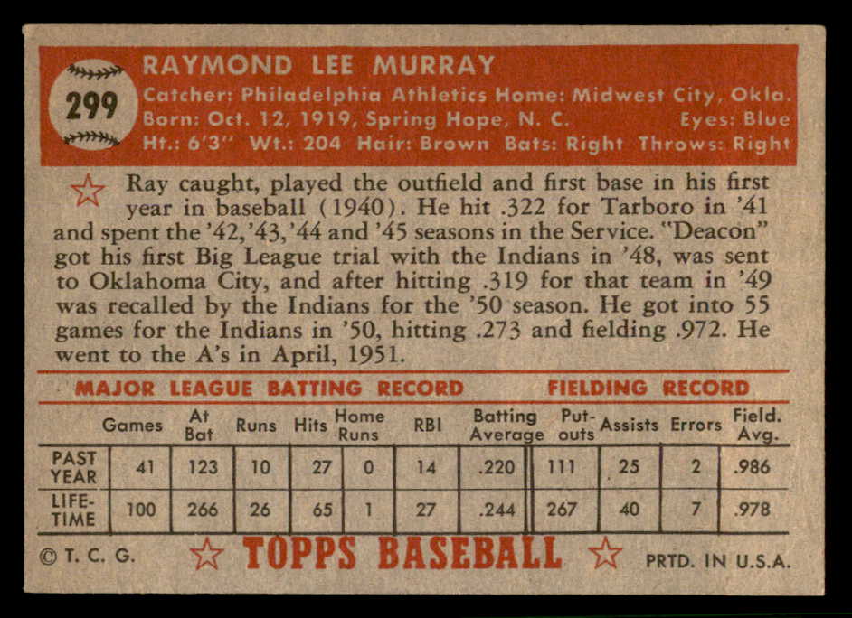 1952 Topps Baseball #299 Ray Murray A's EX-MT 544364