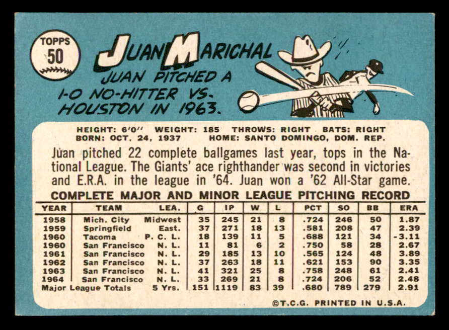 1965 Topps Baseball #050 Juan Marichal Giants EX 544624
