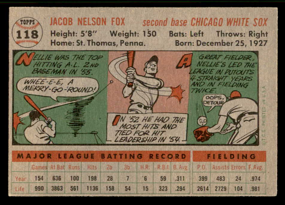1956 Topps Baseball #118 Nellie Fox White Sox EX Gray 544686