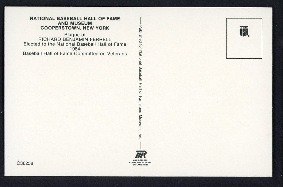 Yellow Hall of Fame Postcard Rick Ferrell Red Sox Signed Autographed