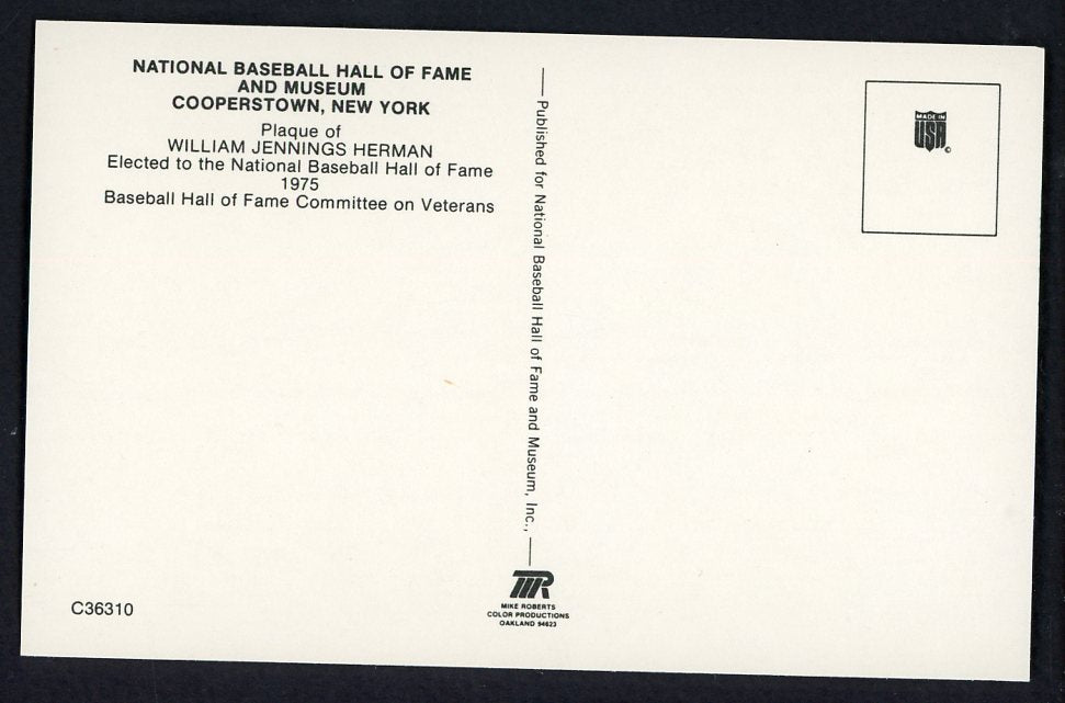 Yellow Hall of Fame Postcard Billy Herman Cubs Signed Autographed