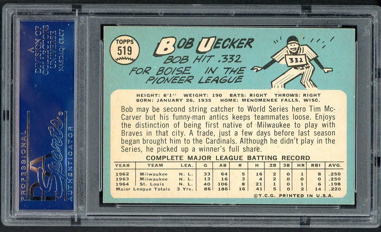 1965 Topps Baseball #519 Bob Uecker Cardinals PSA 6 EX-MT 545317