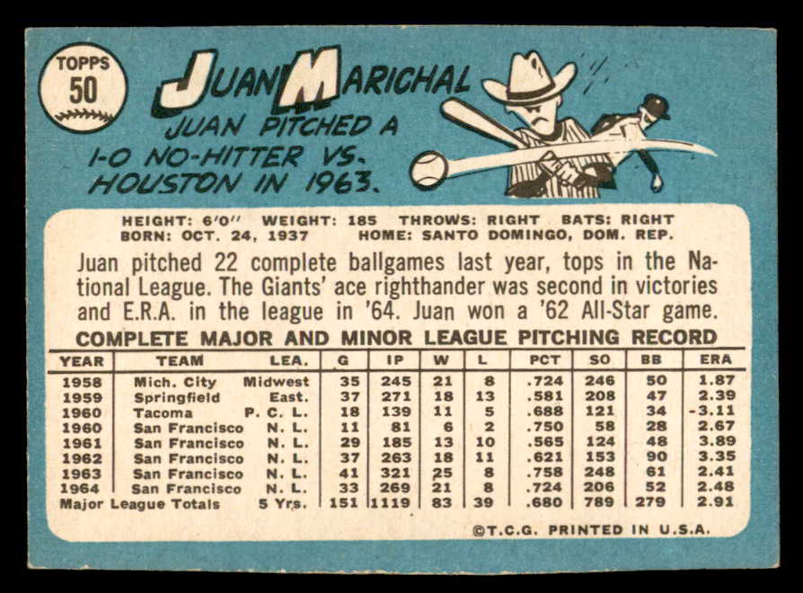 1965 Topps Baseball #050 Juan Marichal Giants VG-EX 546195