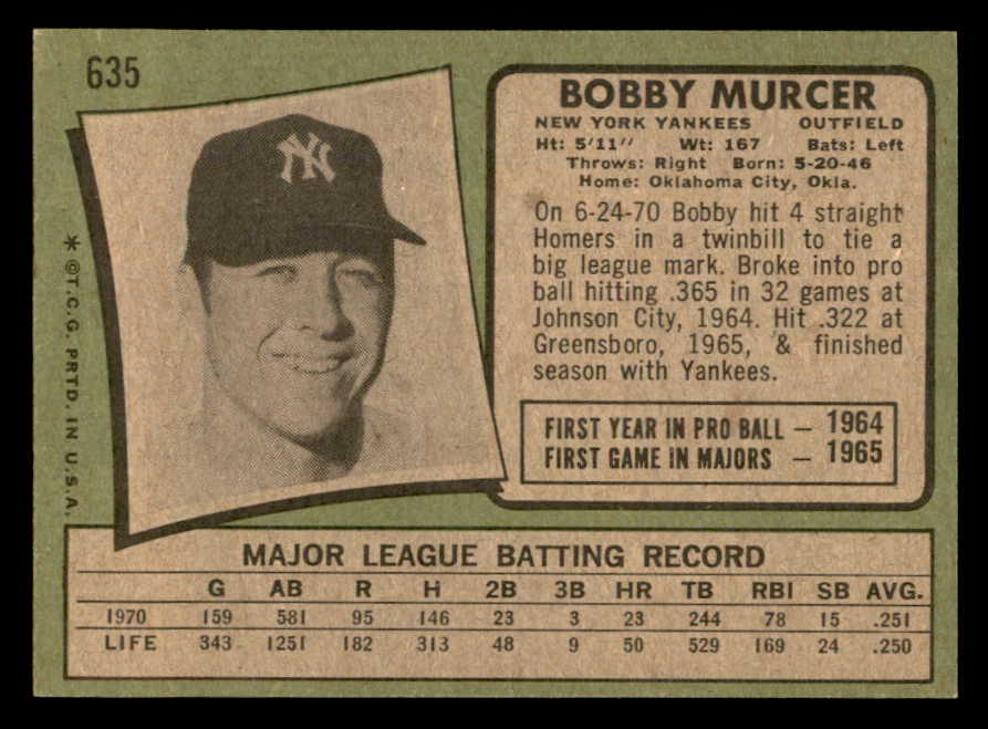 1971 Topps Baseball #635 Bobby Murcer Yankees EX-MT 546299