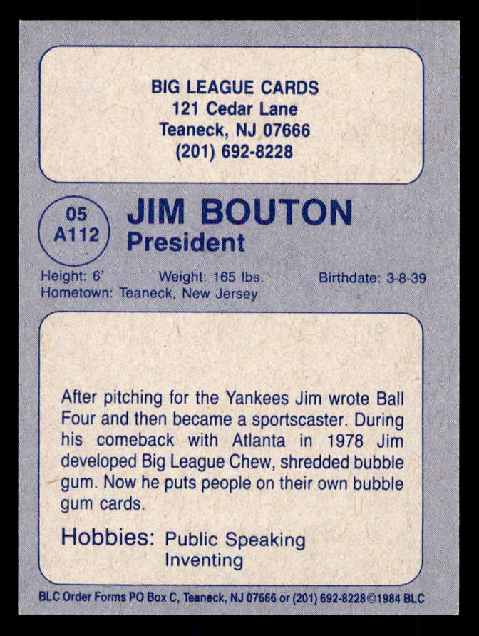 1984 Big League Cards Jim Bouton Signed Autographed