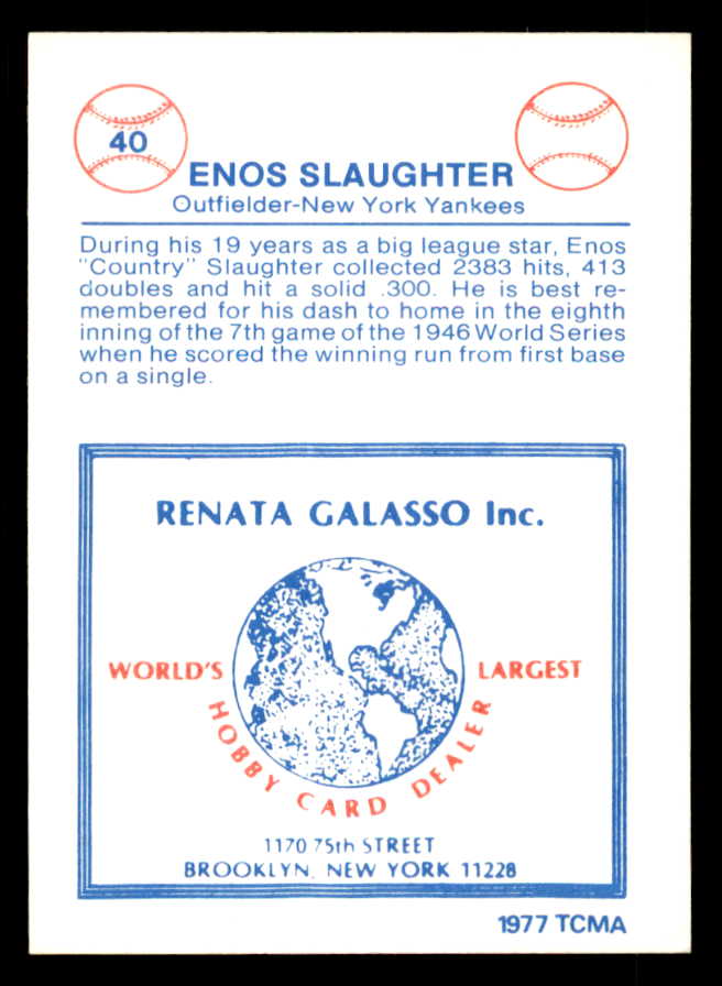 1977 TCMA #040 Enos Slaughter Yankees Signed Autographed