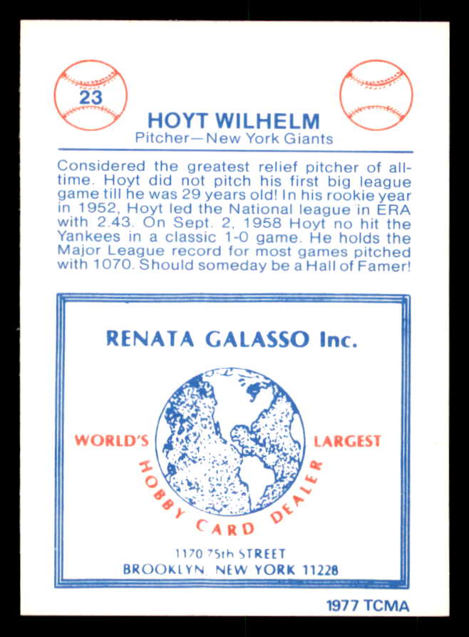1977 TCMA #023 Hoyt Wilhelm Giants Signed Autographed