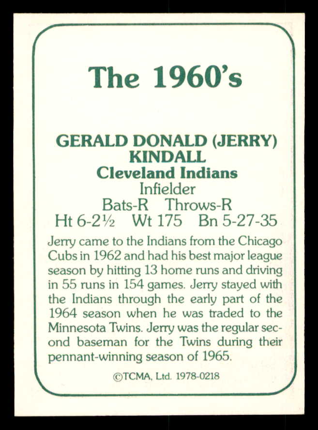 1978 TCMA #218 Jerry Kindall Indians Signed Autographed