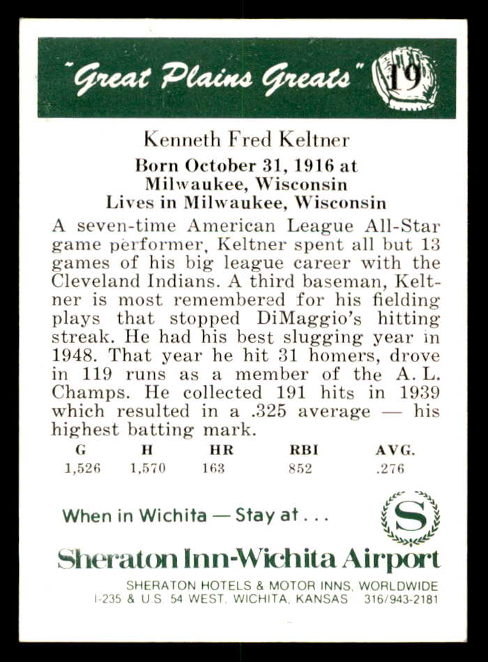 1975 Great Plains Greats #019 Ken Keltner Signed Autographed