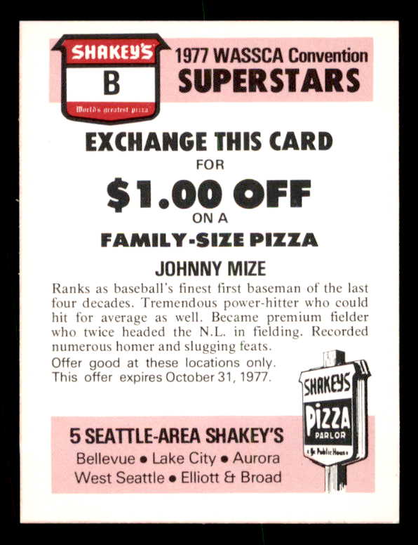 1977 Shakey's #00B Johnny Mize Giants Signed Autographed